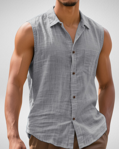 Heren Mouwloos Overhemd – Knoopsluiting – Zomerse Strandlook