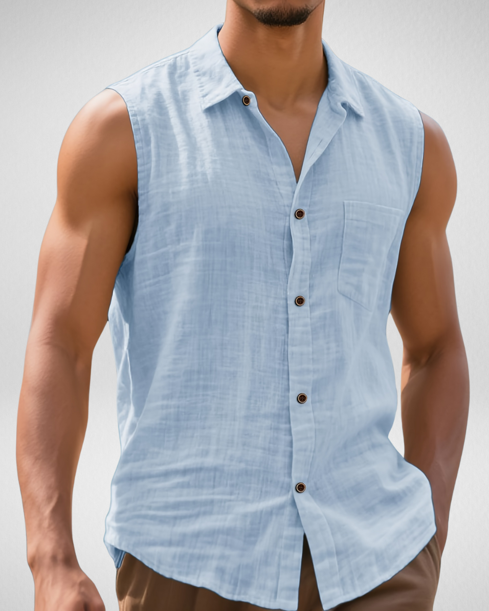 Heren Mouwloos Overhemd – Knoopsluiting – Zomerse Strandlook