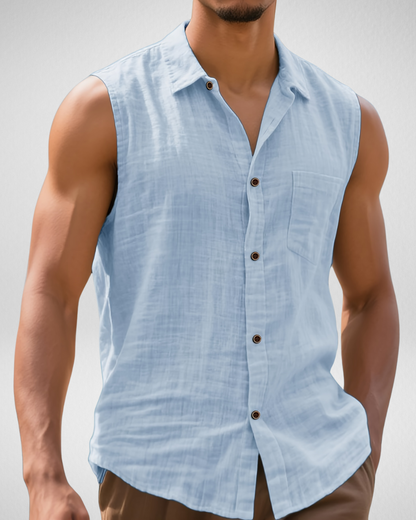Heren Mouwloos Overhemd – Knoopsluiting – Zomerse Strandlook