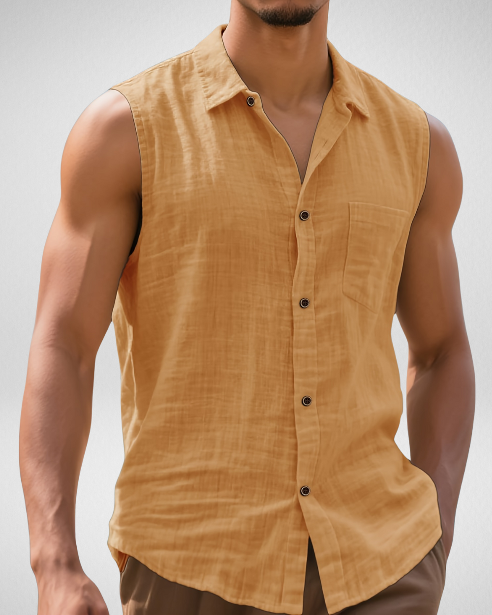 Heren Mouwloos Overhemd – Knoopsluiting – Zomerse Strandlook