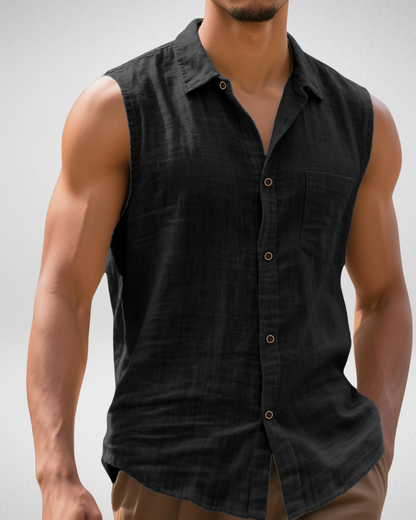 Heren Mouwloos Overhemd – Knoopsluiting – Zomerse Strandlook