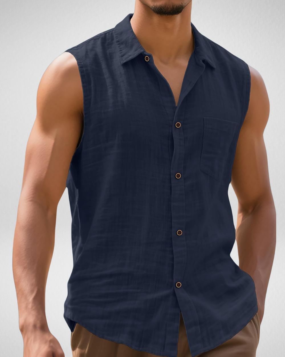 Heren Mouwloos Overhemd – Knoopsluiting – Zomerse Strandlook