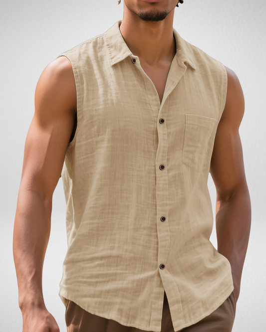Heren Mouwloos Overhemd – Knoopsluiting – Zomerse Strandlook