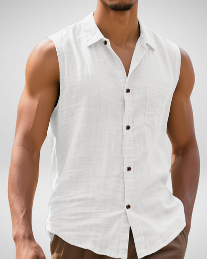 Heren Mouwloos Overhemd – Knoopsluiting – Zomerse Strandlook