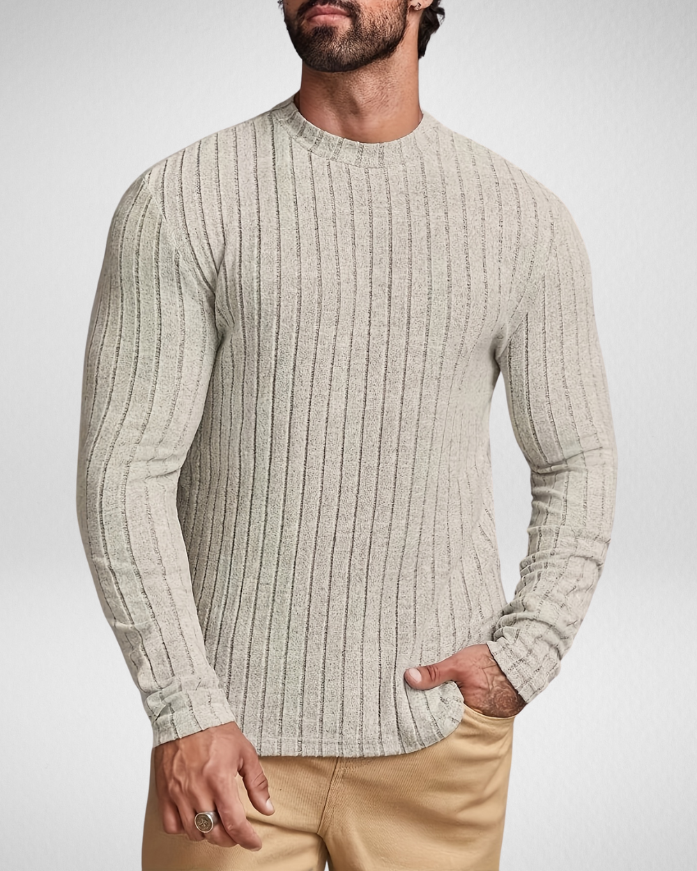 Heren Geribde Trui – Ronde Hals – Slim Fit Sportieve Look