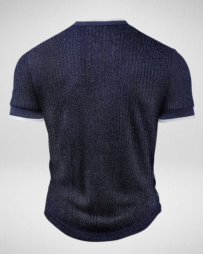 Heren Gebreide Knoop T-shirt – Contrasterende Boord – Zomer Casual