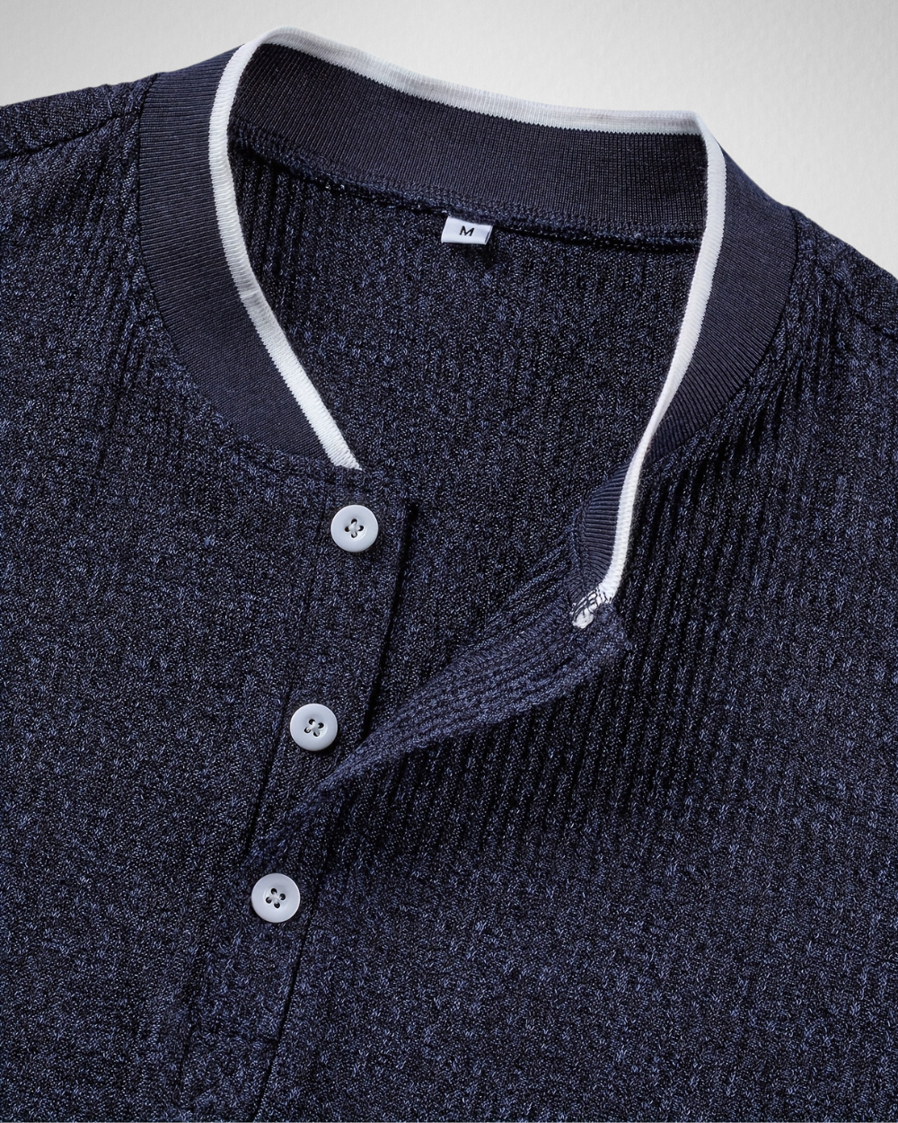 Heren Gebreide Knoop T-shirt – Contrasterende Boord – Zomer Casual