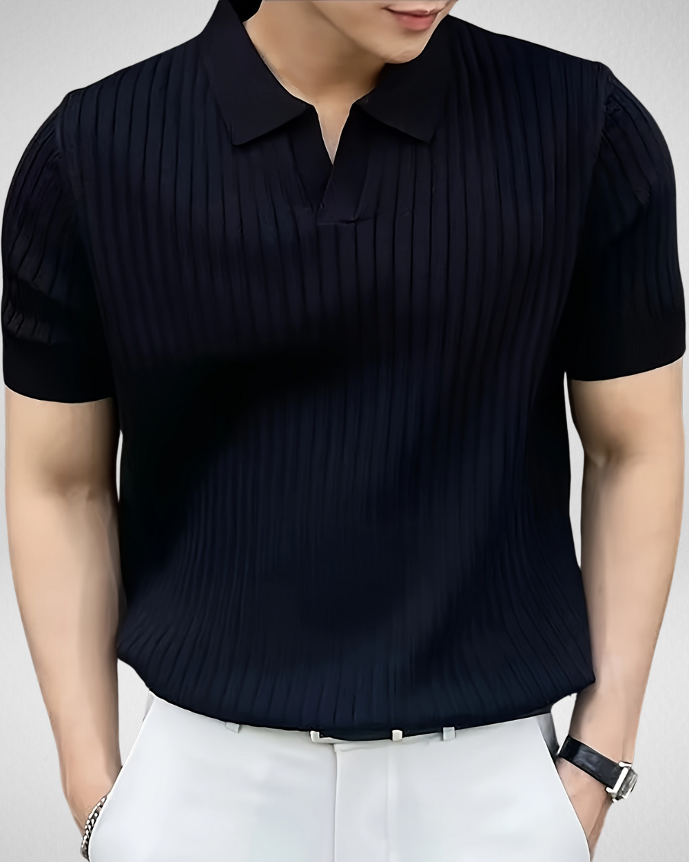 Heren Geribde Polo – Zachte Viscose – Casual All-Season Look