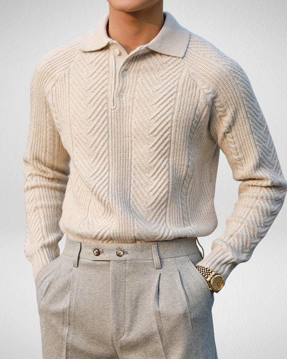 Heren Gebreide Polo Trui – Structuurpatroon – Herfst/Winter