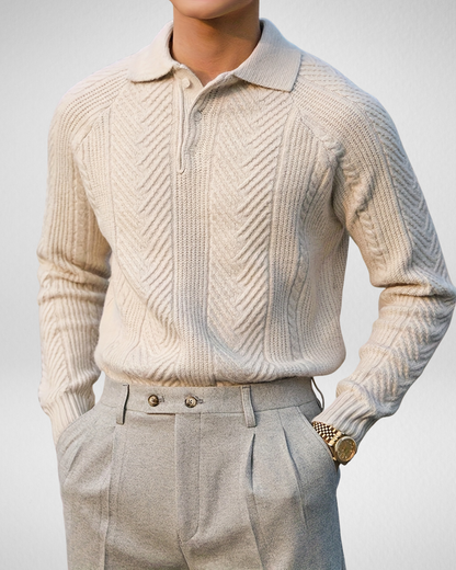 Heren Gebreide Polo Trui – Structuurpatroon – Herfst/Winter