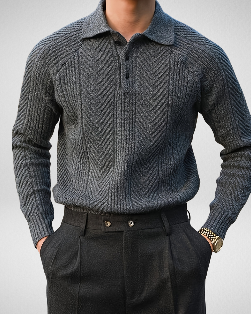 Heren Gebreide Polo Trui – Structuurpatroon – Herfst/Winter