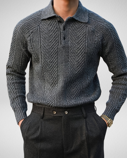 Heren Gebreide Polo Trui – Structuurpatroon – Herfst/Winter