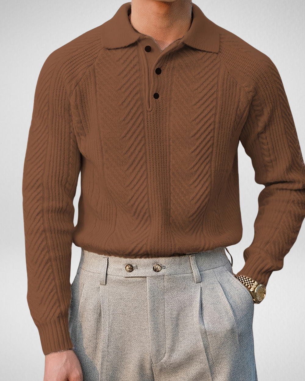Heren Gebreide Polo Trui – Structuurpatroon – Herfst/Winter