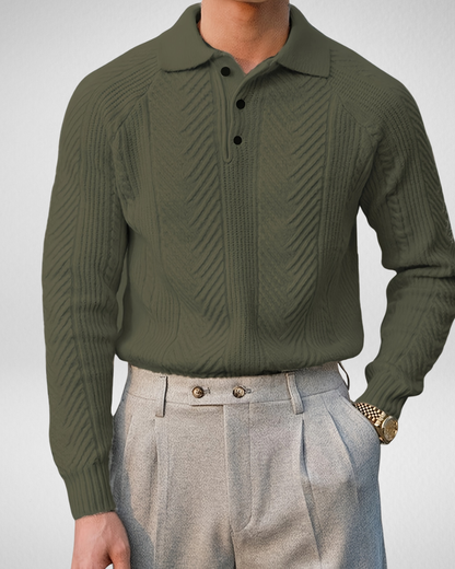 Heren Gebreide Polo Trui – Structuurpatroon – Herfst/Winter