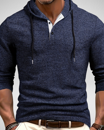Heren Gebreide Hoodie – Knoopdetail – Herfst