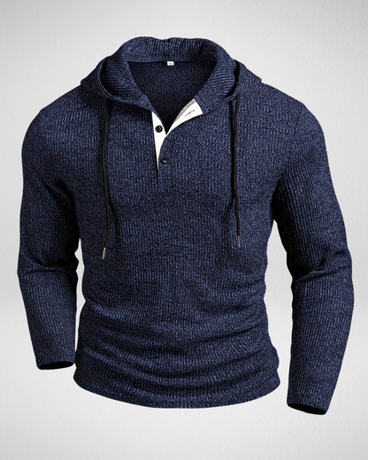 Heren Gebreide Hoodie – Knoopdetail – Herfst