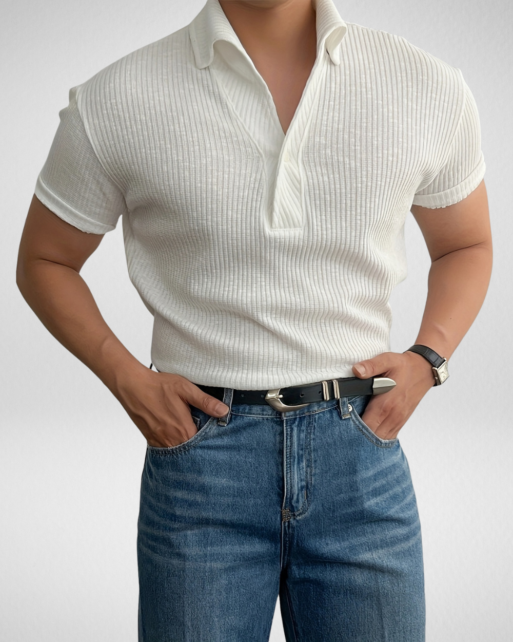 Heren Geribbelde Polo – Slim Fit – Stijlvolle Casual Basic