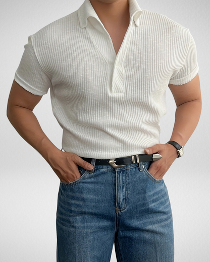 Heren Geribbelde Polo – Slim Fit – Stijlvolle Casual Basic