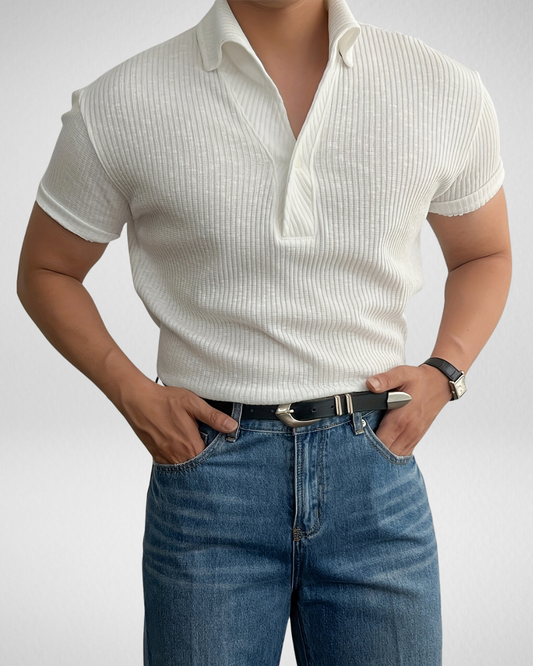 Heren Geribbelde Polo – Slim Fit – Stijlvolle Casual Basic