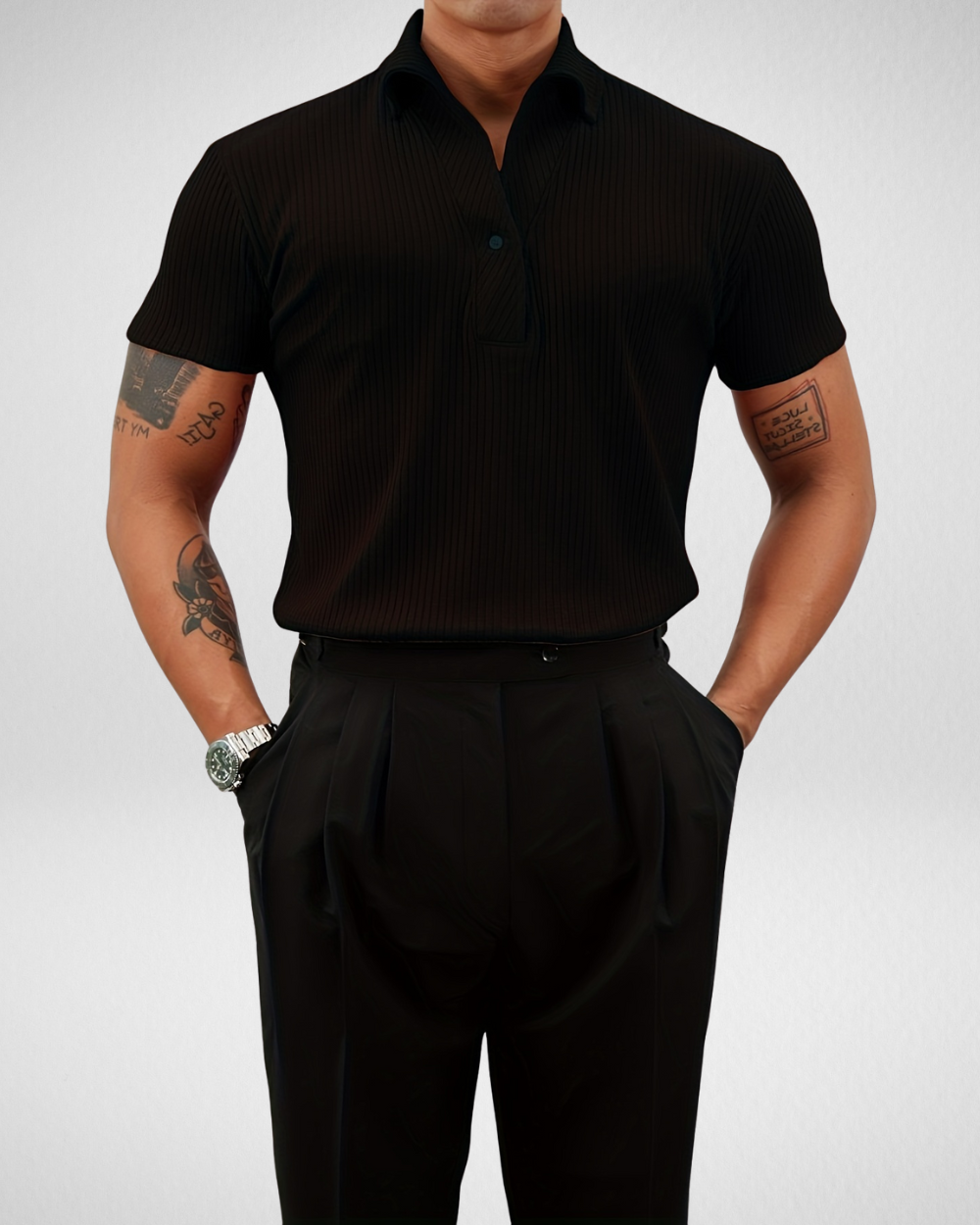 Heren Geribbelde Polo – Slim Fit – Stijlvolle Casual Basic