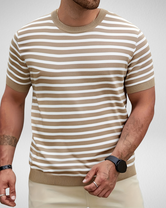 Heren gestreept gebreid T-shirt – Zachte viscosemix – Zomer