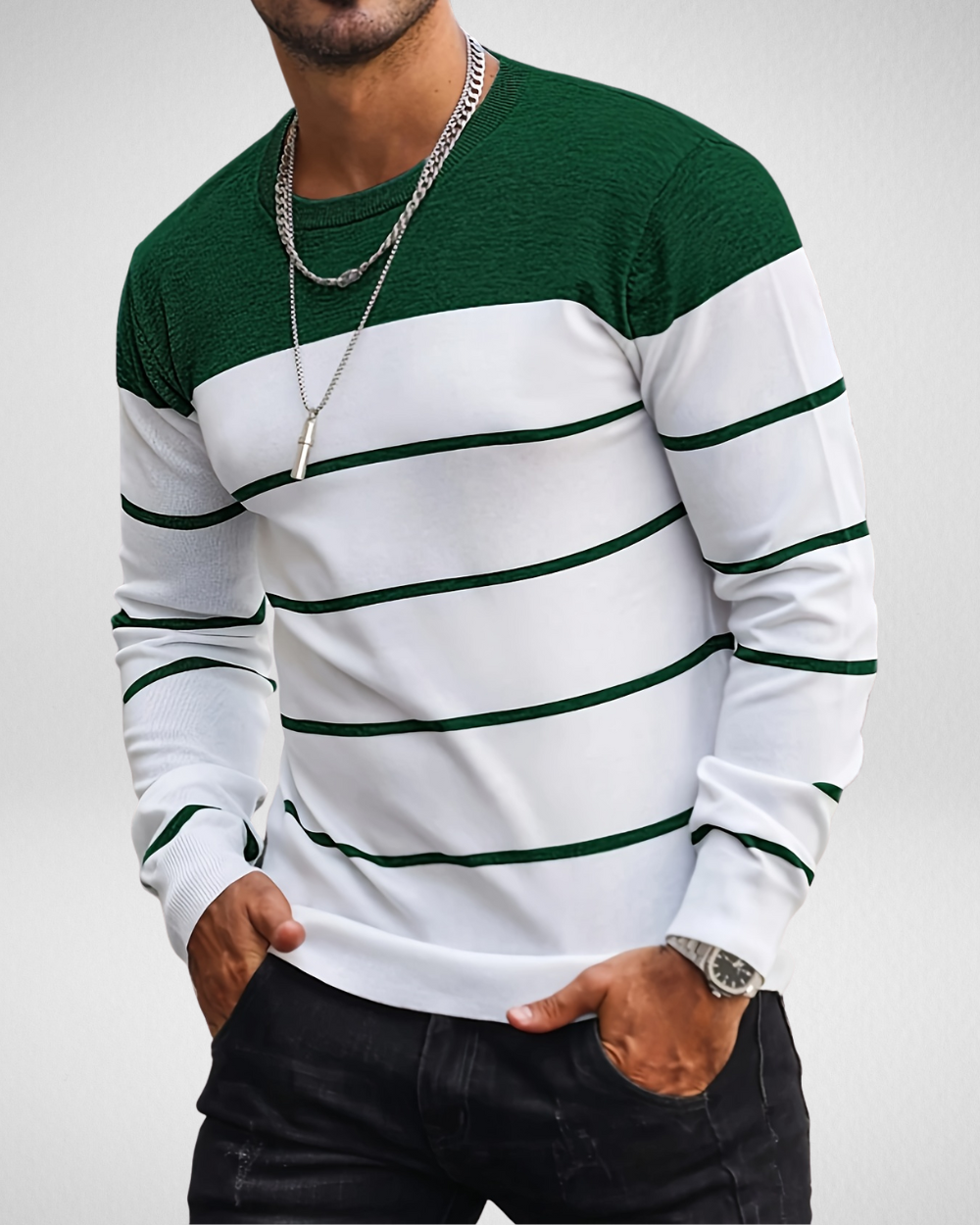 Heren longsleeve – Ribgebreide hals – Herfst