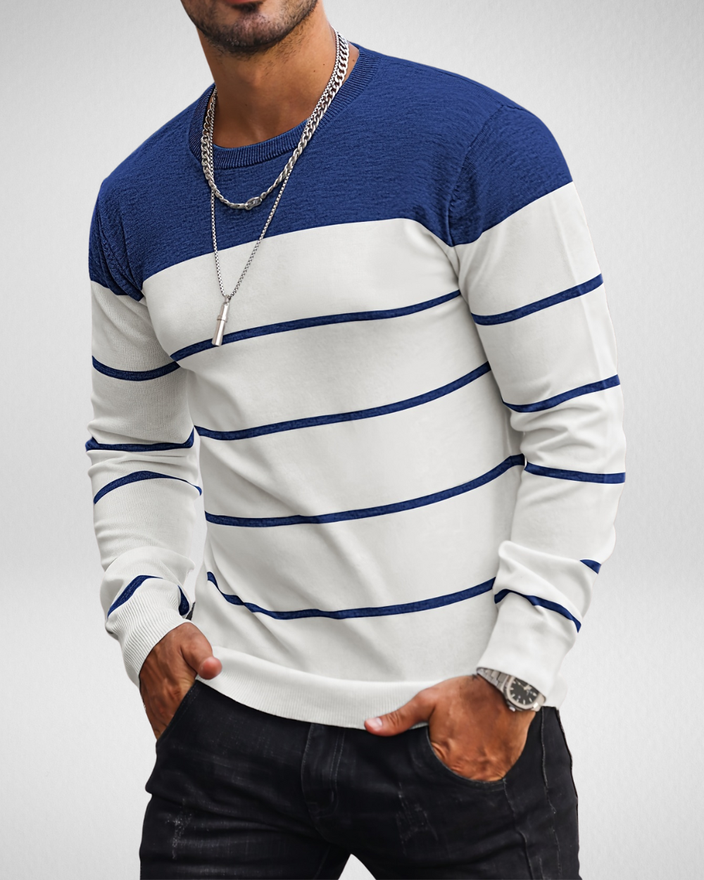 Heren longsleeve – Ribgebreide hals – Herfst