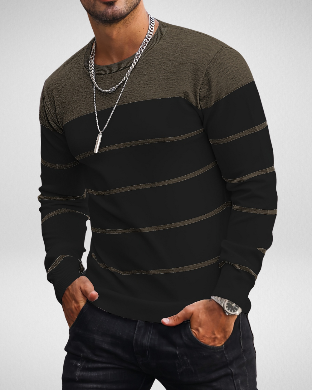 Heren longsleeve – Ribgebreide hals – Herfst