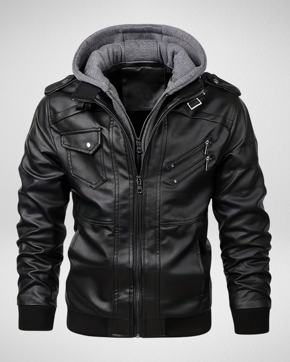 Heren PE Leren Jack met Capuchon – Meerdere Zakken – Casual