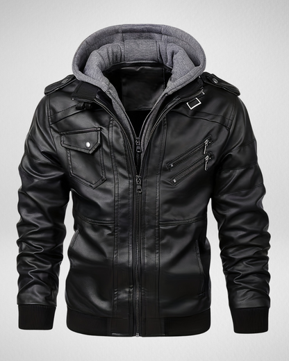 Heren PE Leren Jack met Capuchon – Meerdere Zakken – Casual