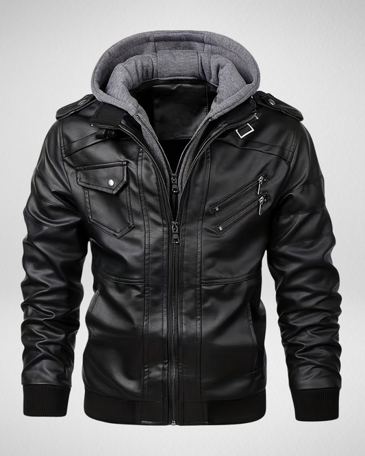 Heren PE Leren Jack met Capuchon – Meerdere Zakken – Casual