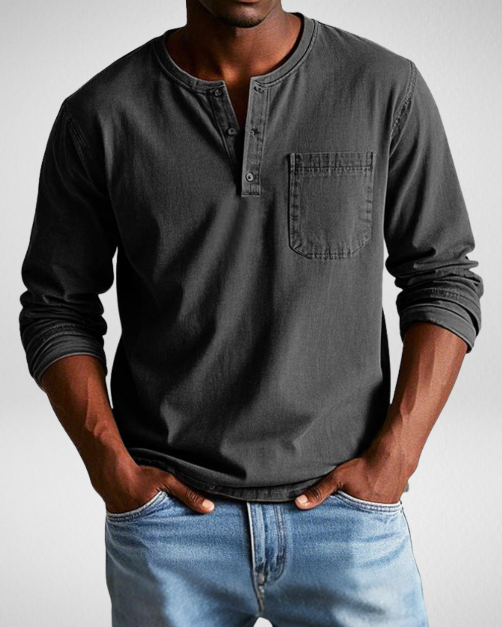 Heren Henley Shirt met Lange Mouw – Zacht – Casual