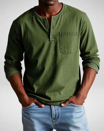 Heren Henley Shirt met Lange Mouw – Zacht – Casual