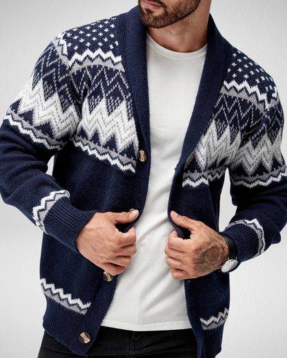 Heren Cardigan – Geometrisch Breipatroon – Casual Herfst & Winter