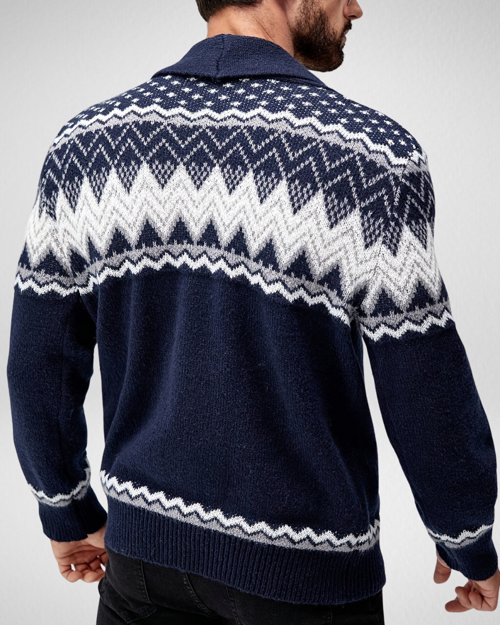 Heren Cardigan – Geometrisch Breipatroon – Casual Herfst & Winter