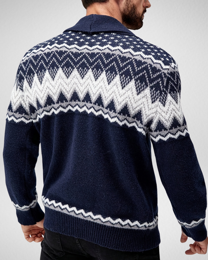 Heren Cardigan – Geometrisch Breipatroon – Casual Herfst & Winter