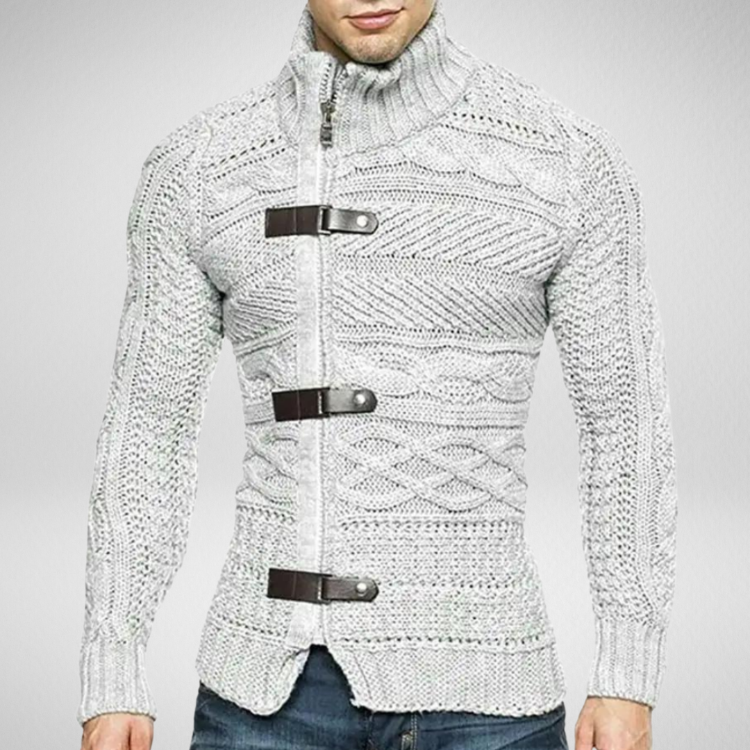 Heren Gebreid Vest – Kabelpatroon – Met Rits en Gesp Sluiting