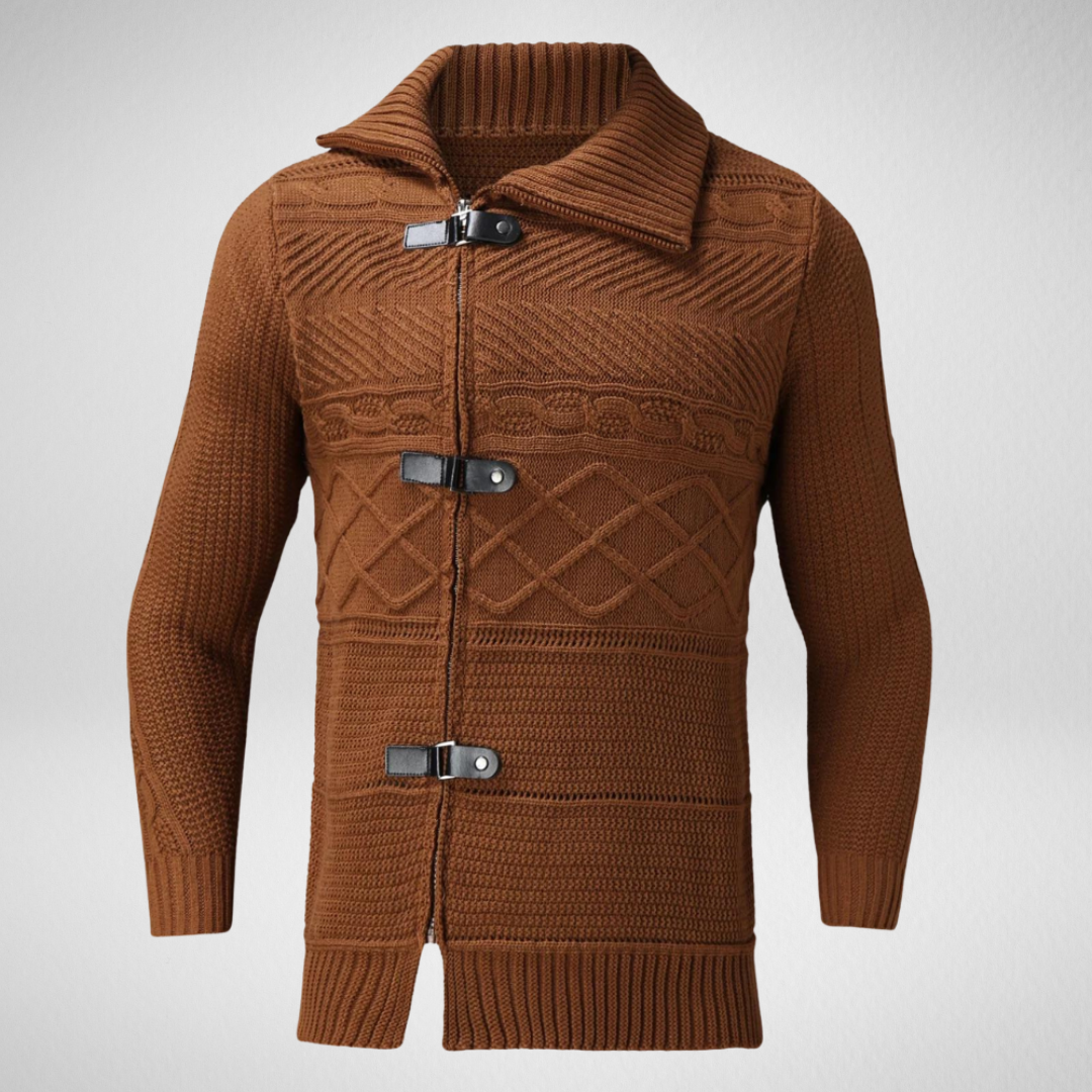 Heren Gebreid Vest – Kabelpatroon – Met Rits en Gesp Sluiting
