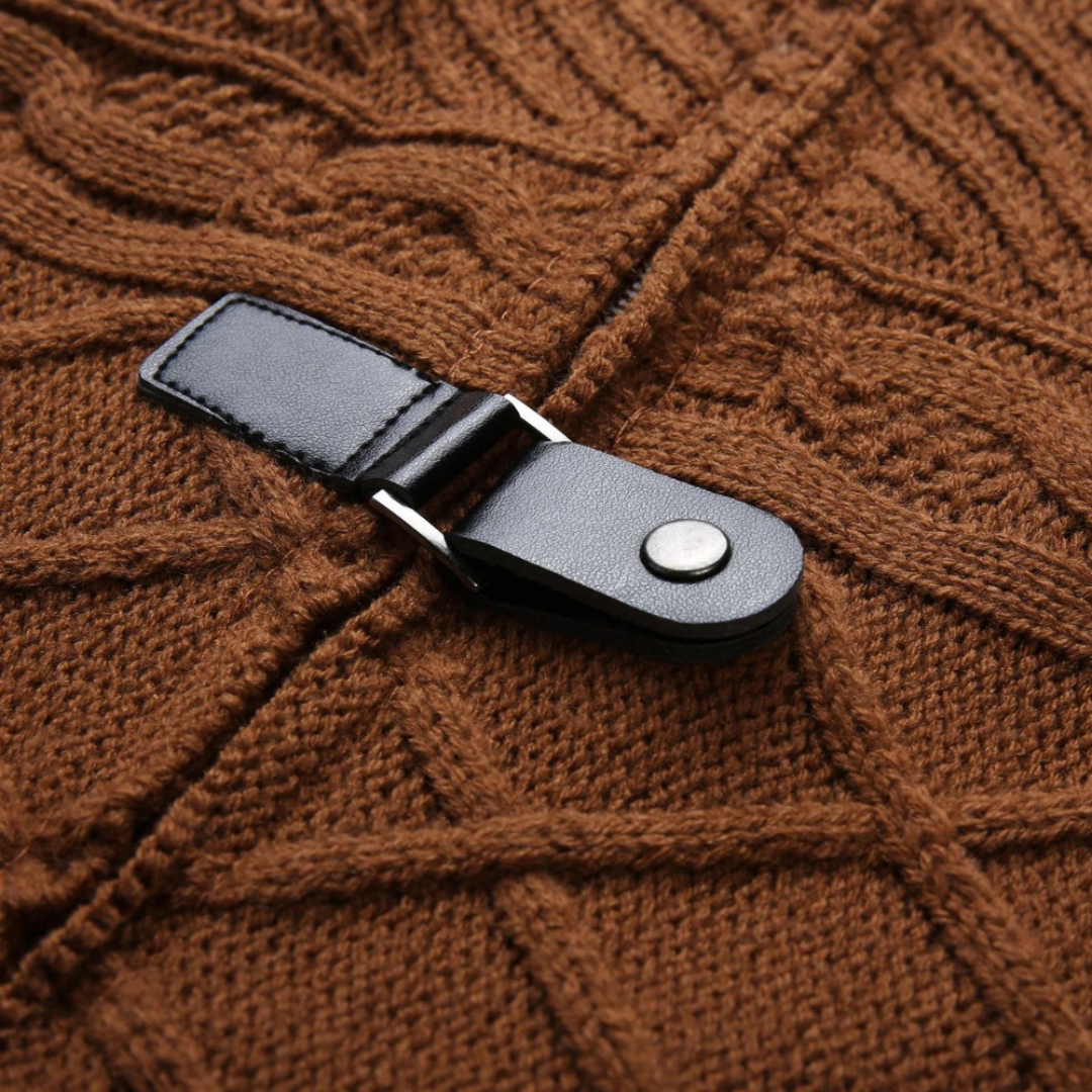 Heren Gebreid Vest – Kabelpatroon – Met Rits en Gesp Sluiting