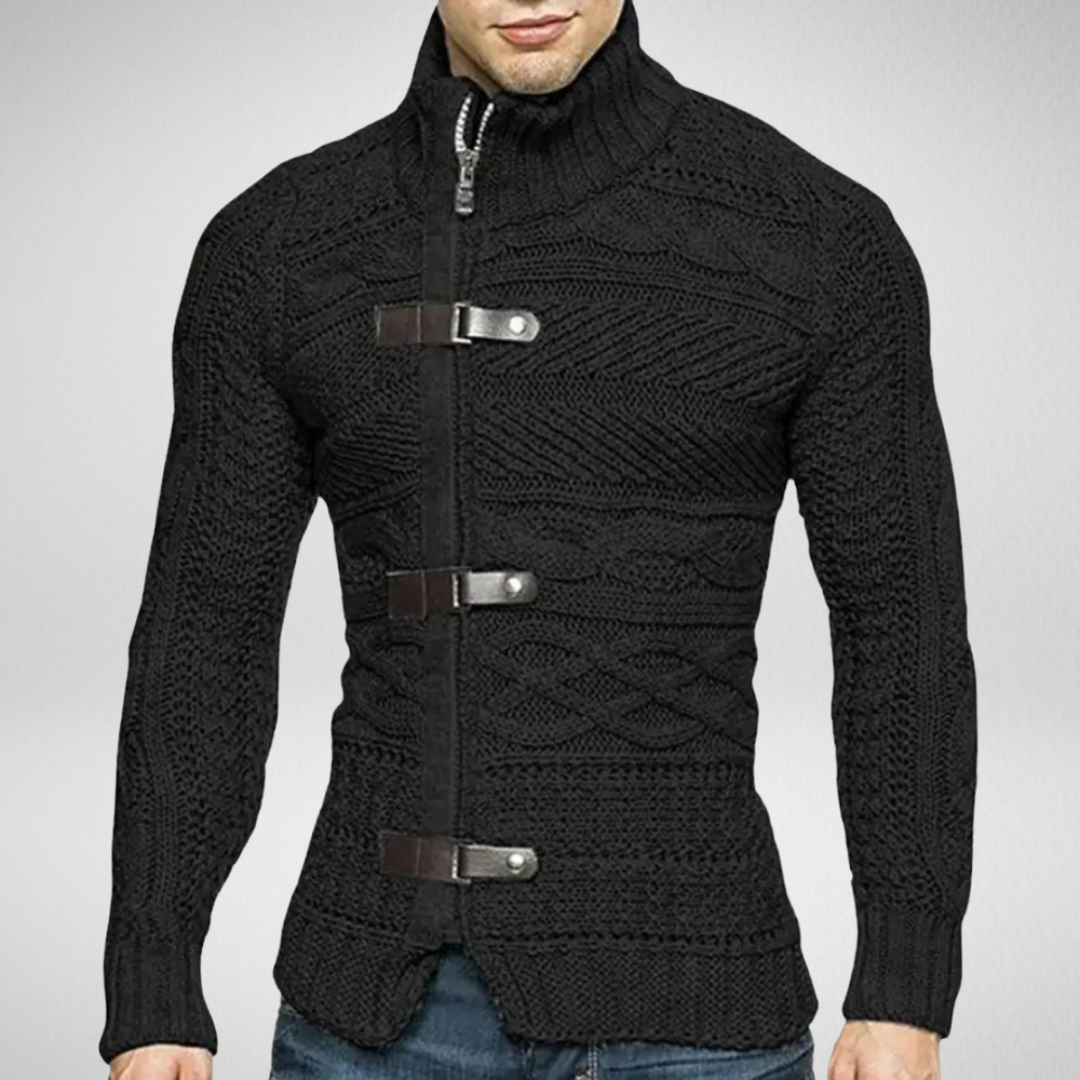 Heren Gebreid Vest – Kabelpatroon – Met Rits en Gesp Sluiting