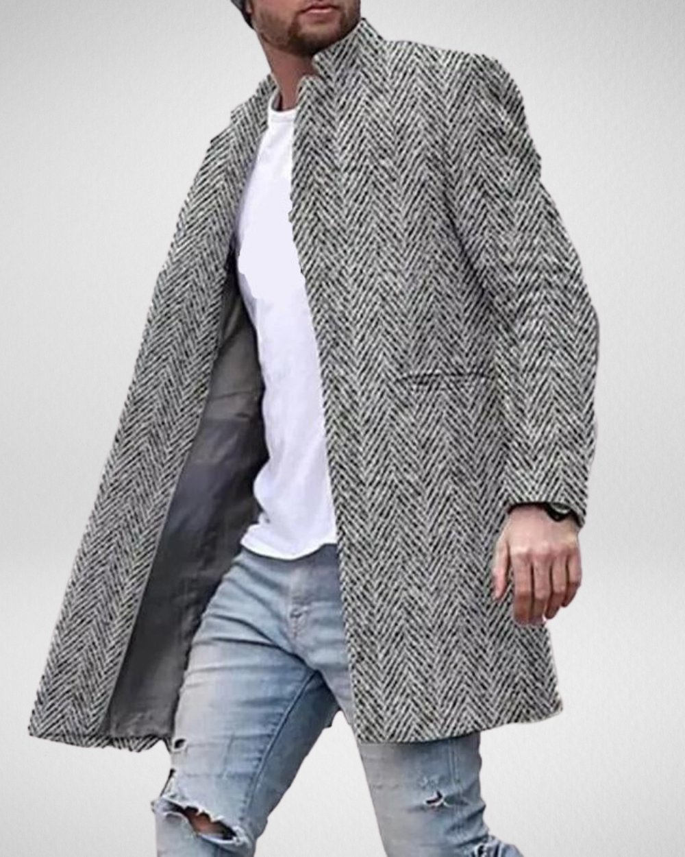 Heren Mantel – Visgraatpatroon – Smart-Casual Winter/Herfst