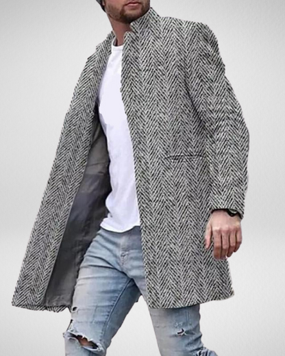 Heren Mantel – Visgraatpatroon – Smart-Casual Winter/Herfst
