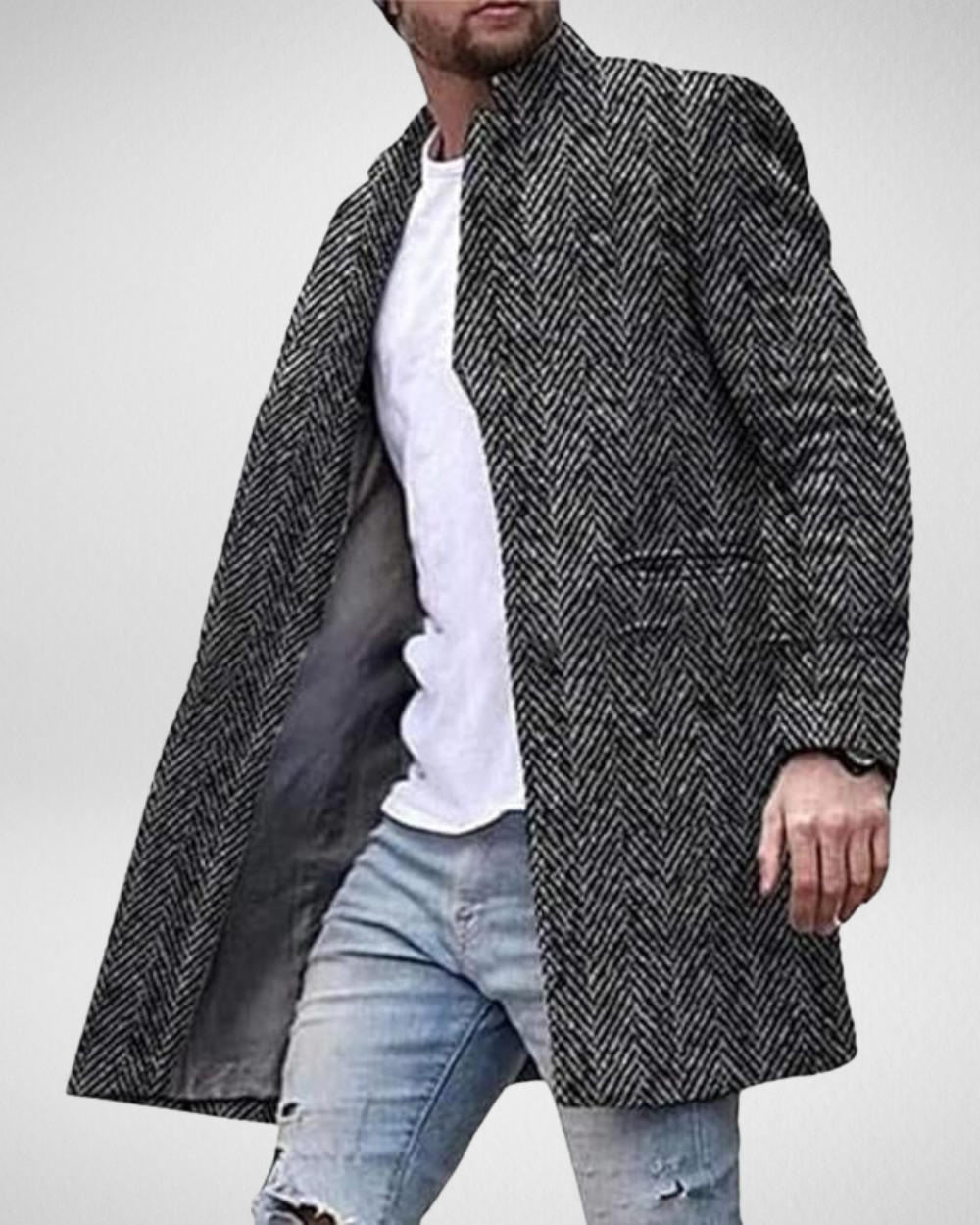 Heren Mantel – Visgraatpatroon – Smart-Casual Winter/Herfst