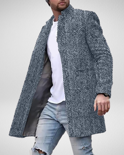 Heren Mantel – Visgraatpatroon – Smart-Casual Winter/Herfst