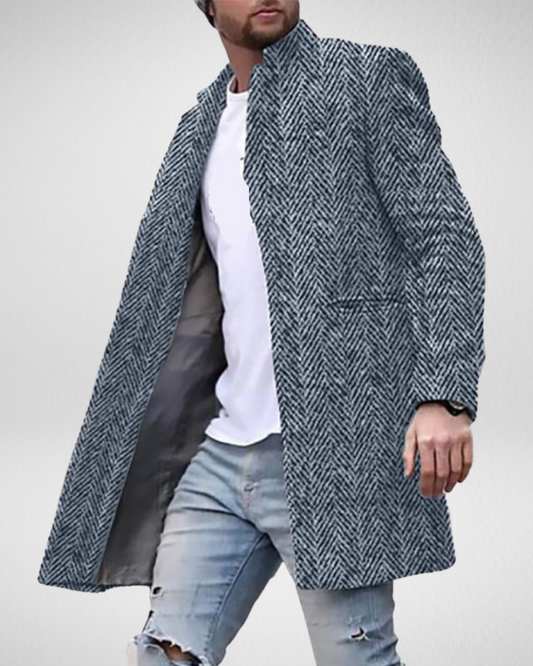 Heren Mantel – Visgraatpatroon – Smart-Casual Winter/Herfst