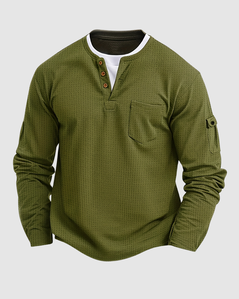 Heren Henley Shirt  – Knoopsluiting – Lange Mouwen