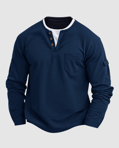 Heren Henley Shirt  – Knoopsluiting – Lange Mouwen