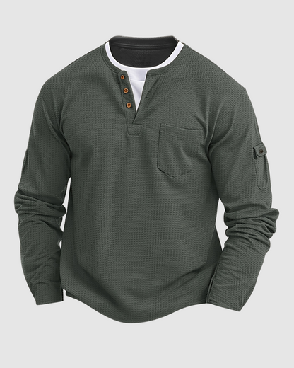 Heren Henley Shirt  – Knoopsluiting – Lange Mouwen