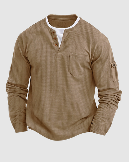 Heren Henley Shirt  – Knoopsluiting – Lange Mouwen