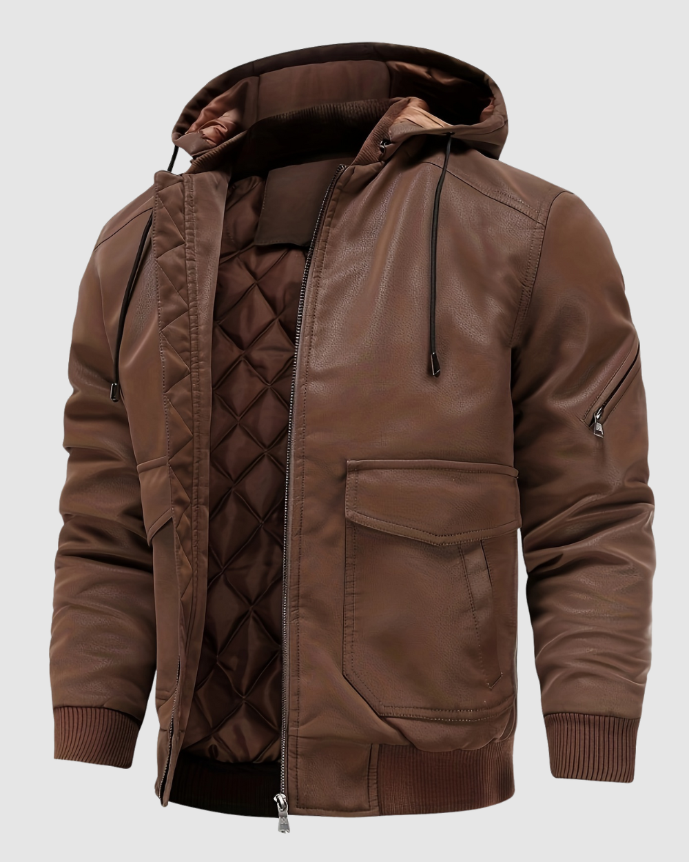 Heren PU Leren Jas met Capuchon – Warm & Casual - Herfst/Winter